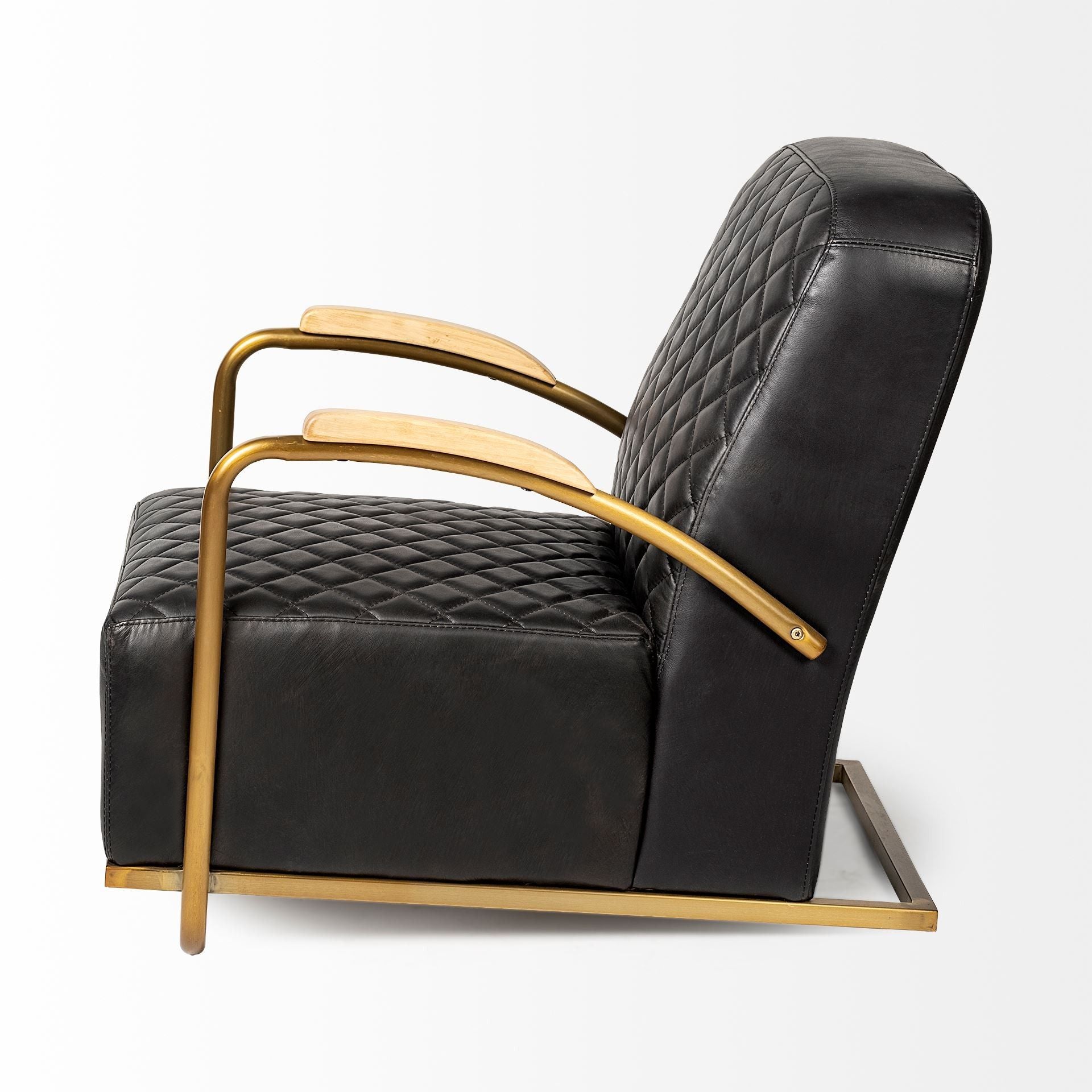 Leather Lounge Chair - Black / Gold