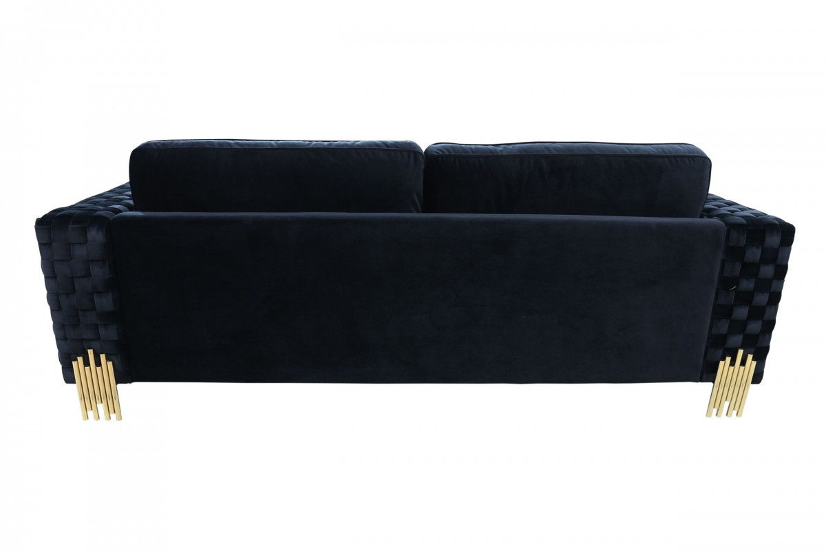 Velvet Sofa With Gold Legs - Black