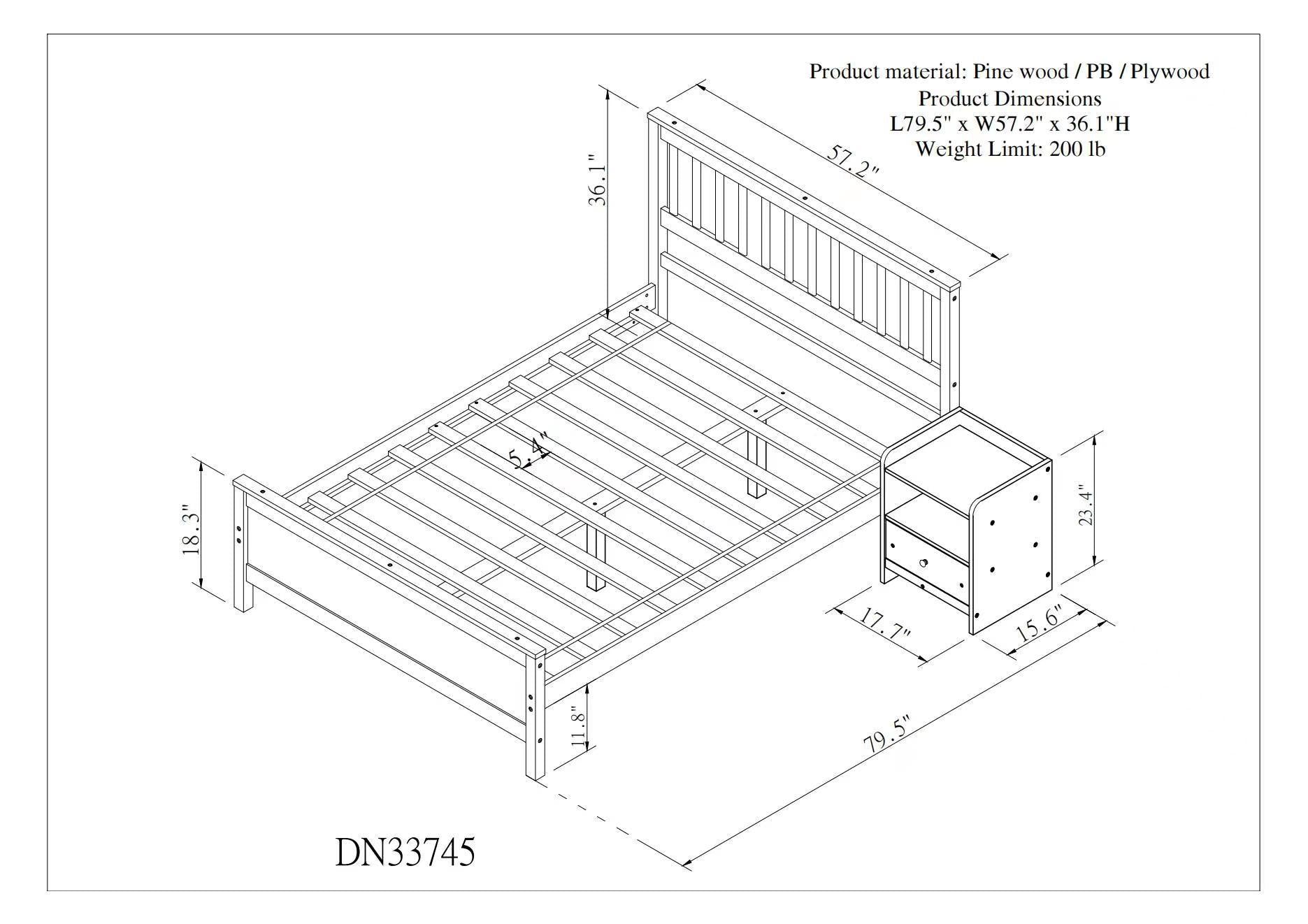 Bed With Headboard And Footboard For Kids, Teens, Adults, With A Nightstand