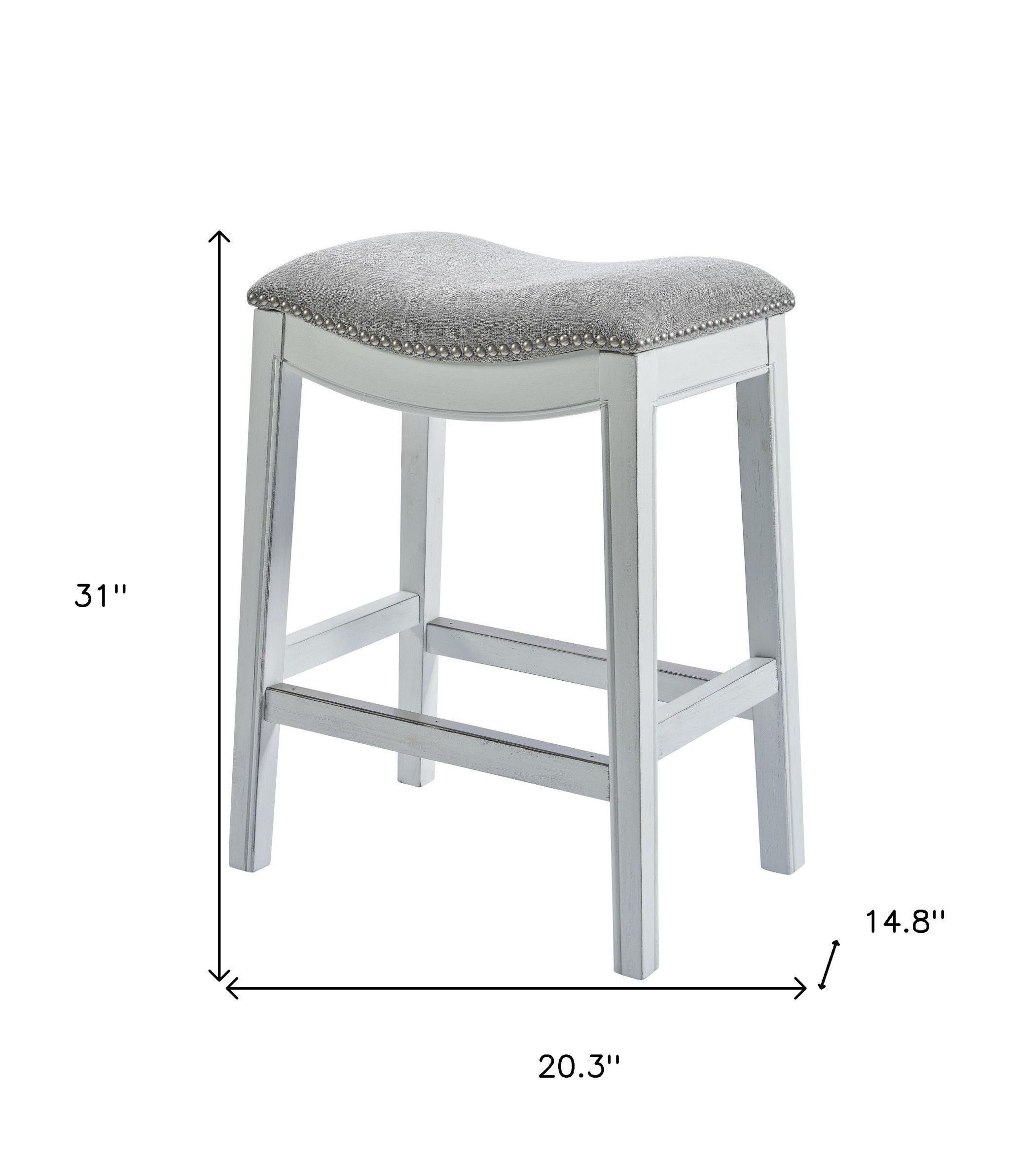 UpholsteRed / Solid Wood Backless Bar Height Bar Chair - Light Gray / White