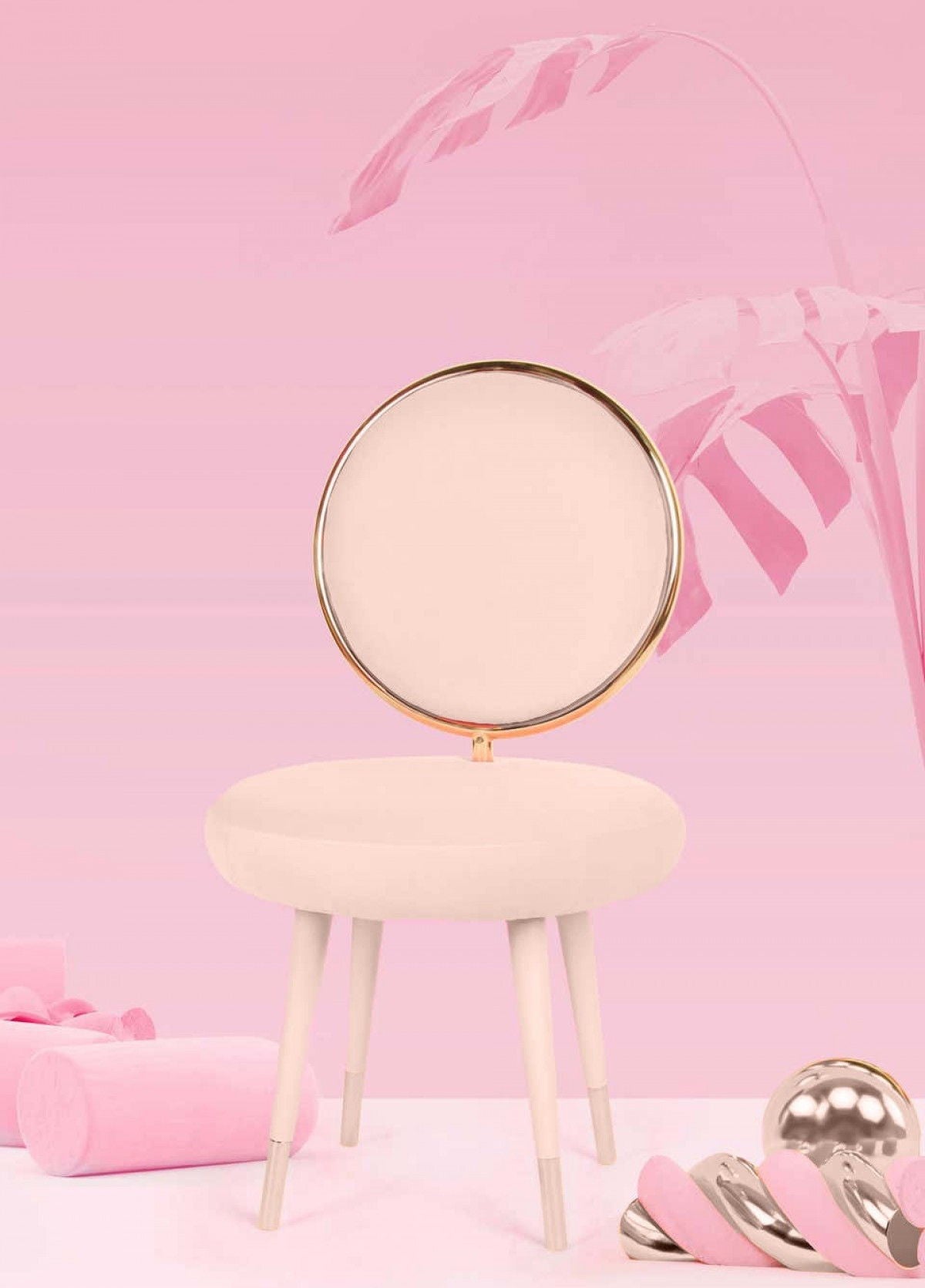 Velvet Solid Color Side Chair (Set of 2) - Pink / Gold