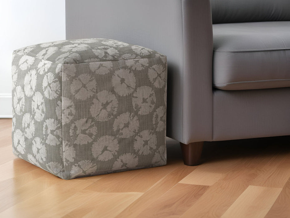 Canvas Floral Pouf Ottoman - Gray