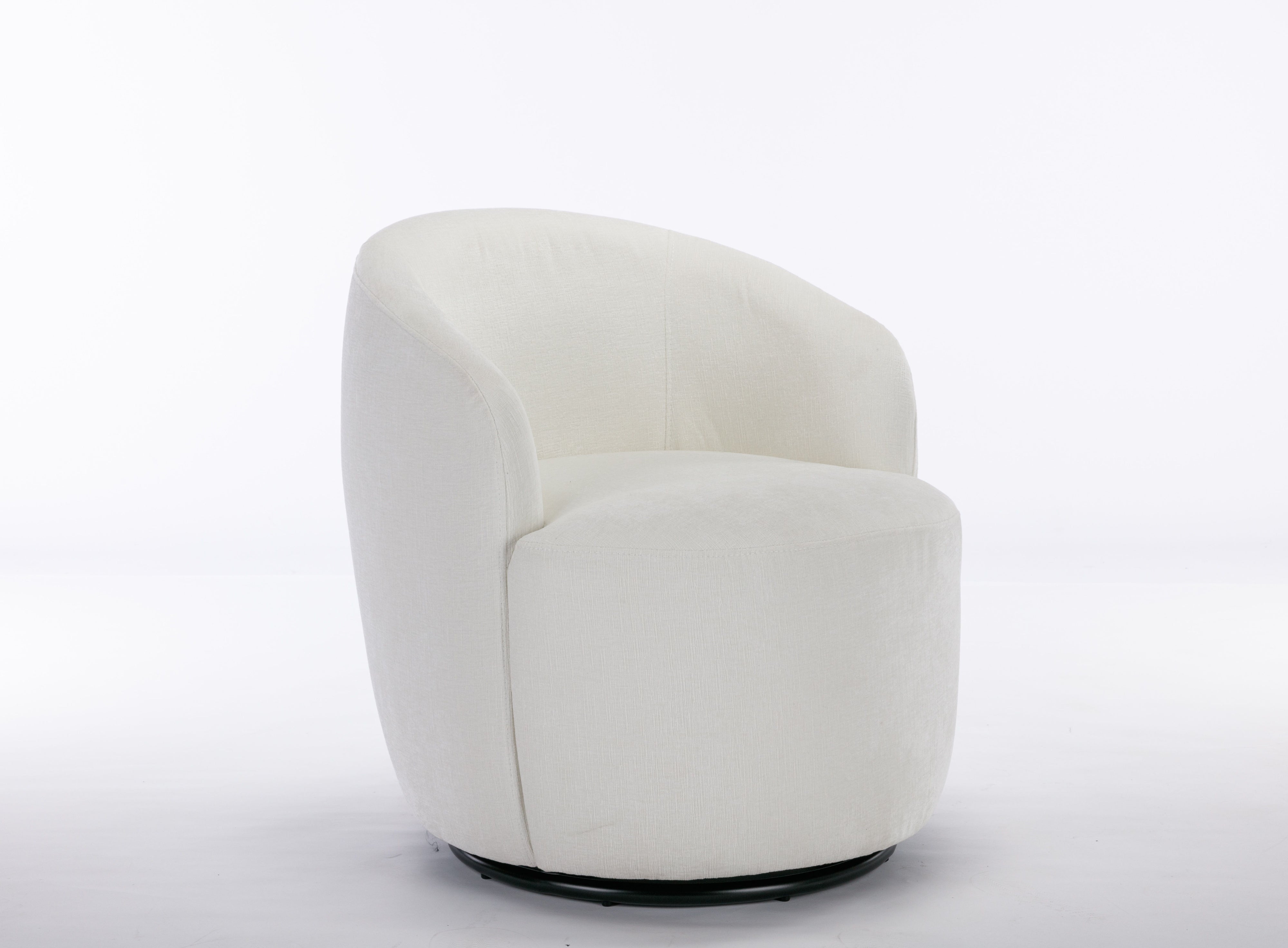 Chenille Fabric Swivel Accent Armchair Barrel Chair With Powder Coating Metal Ring