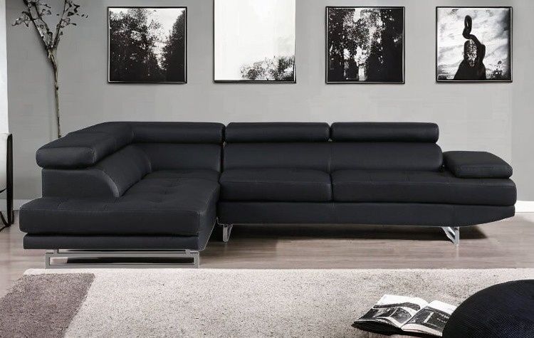 Faux Leather L Shaped Two Piece Corner Sectional - Black