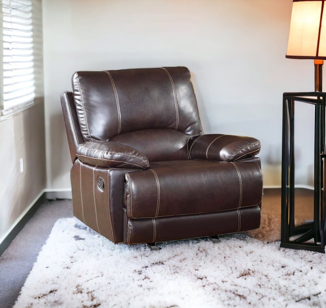 Leather Match Recliner - Brown