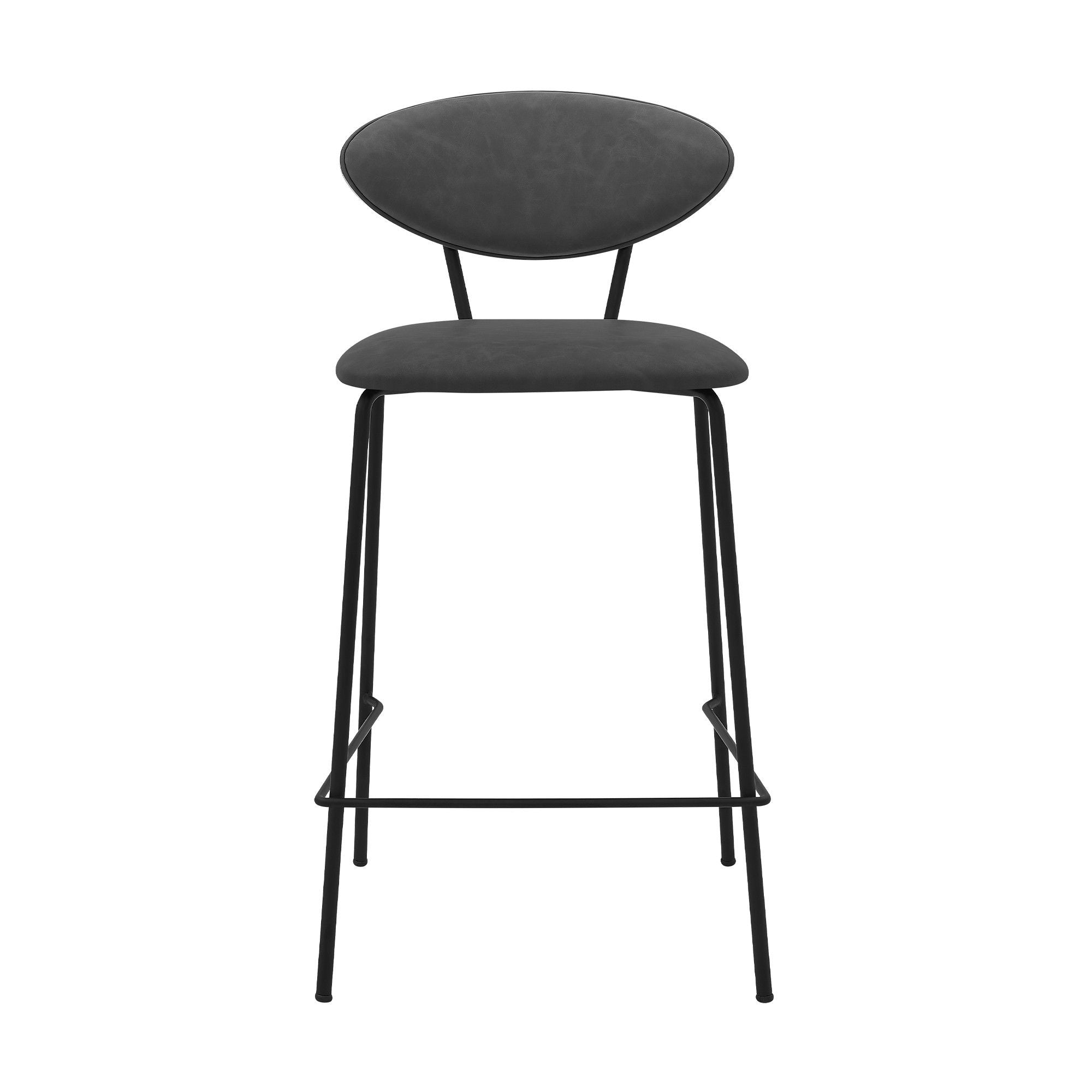 Faux Leather Low Back Counter Height Bar Chair - Gray / Black