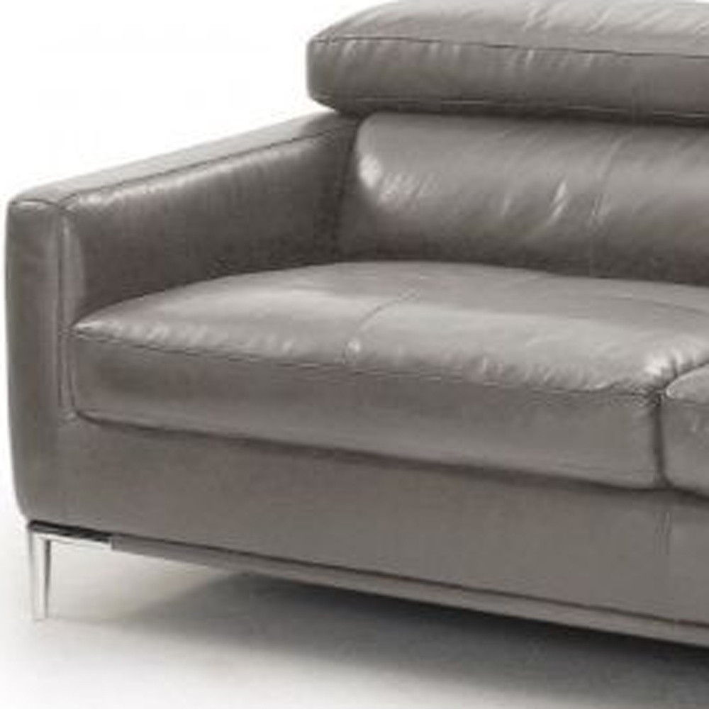 Leather Sofa With Silver Legs - Dark Gray