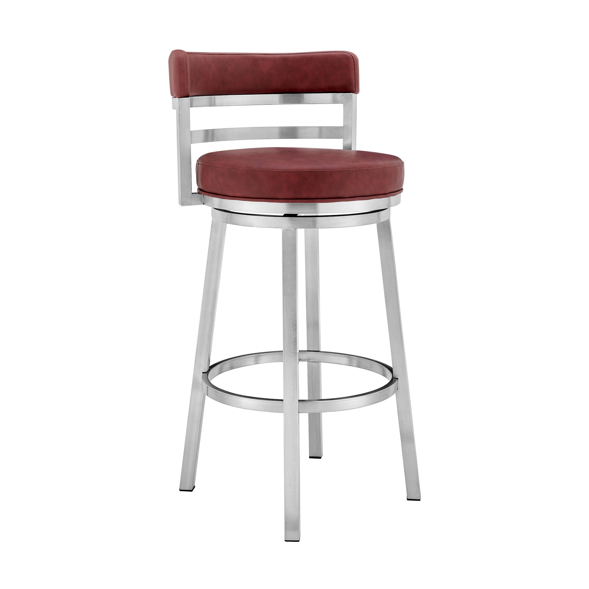 Faux Leather Swivel Low Back Counter Height Bar Chair - Red / Silver