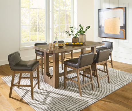 Cabalynn - Rectangular Dining Room Counter Table Set Light Brown 7 Pc. Table, 6 Chairs by Signature Design by Ashley® | Bel Furniture
