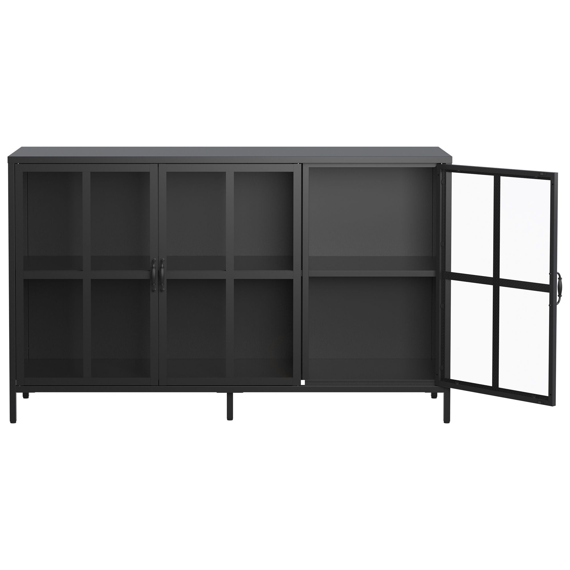 Heavy Duty Metal Modern Sideboard Buffet Cabinet With Storage Premium Steel Storage Cabinet, Adjustable Feet, Glass Doors, Large Capacity Organizer