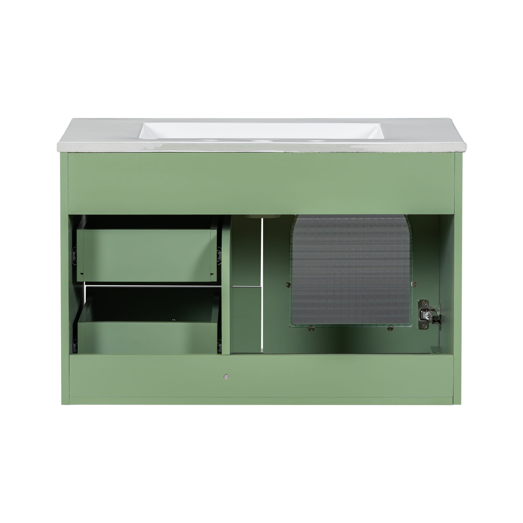 Elegant Floating Bathroom Vanity Sink And Cabinet Combo 1 Door And 2 Drawers - Green