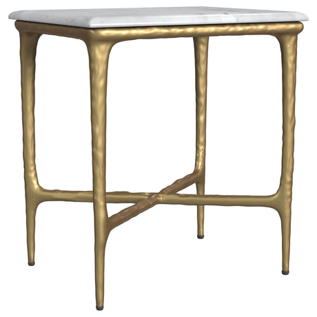 Baldwin - Rectangular Marble Top Side Table - White And Gold by Coaster Fine Furniture | Bel Furniture
