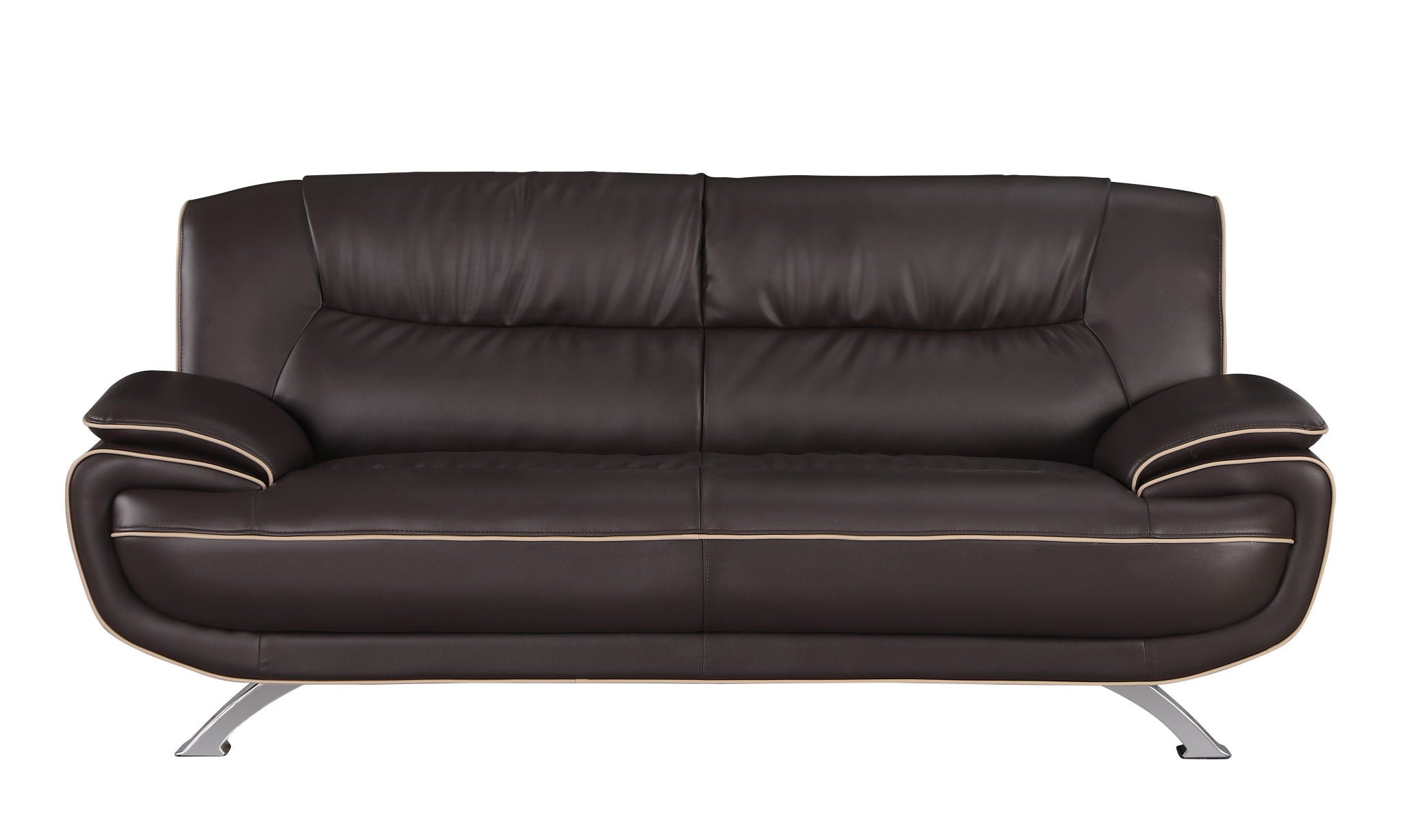 Leather Sofa With Silver Legs - Brown