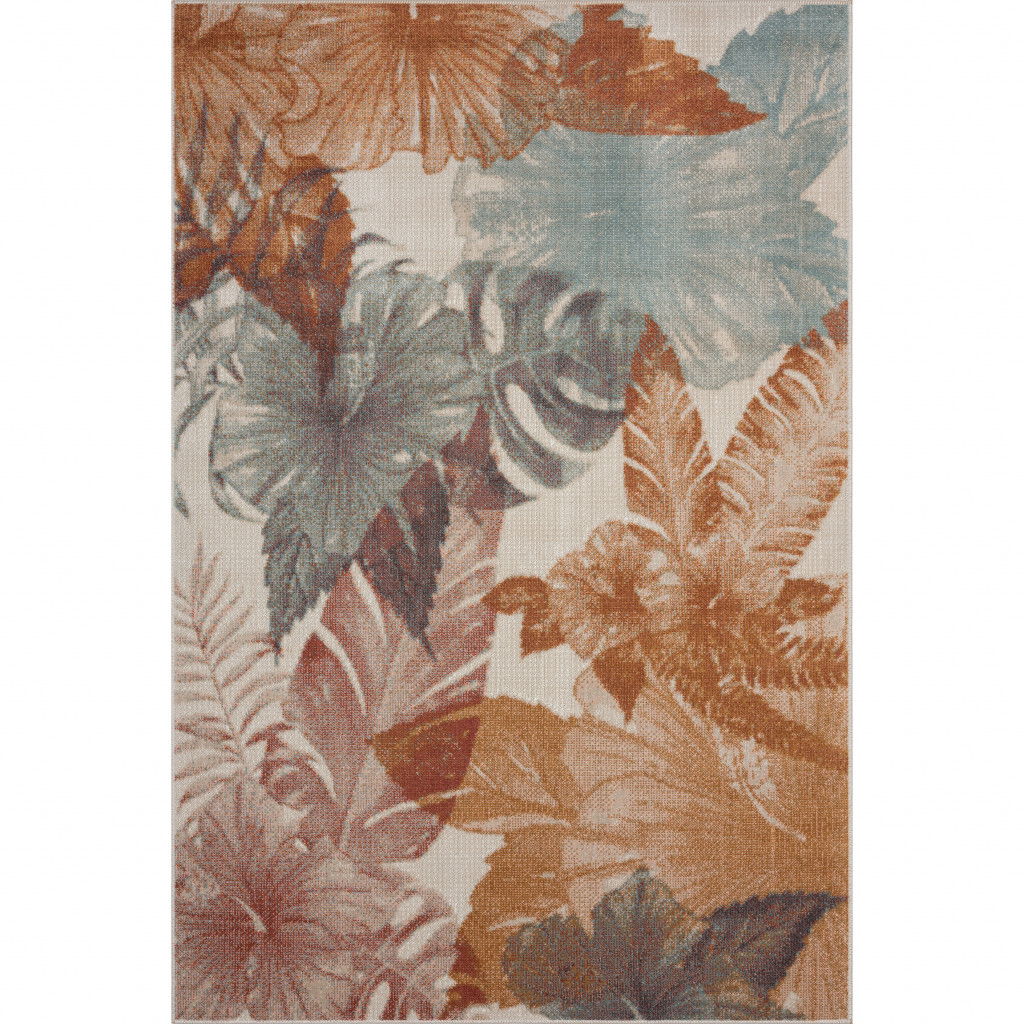 5' X 8' Floral Stain Resistant Indoor / Outdoor Area Rug - Cream