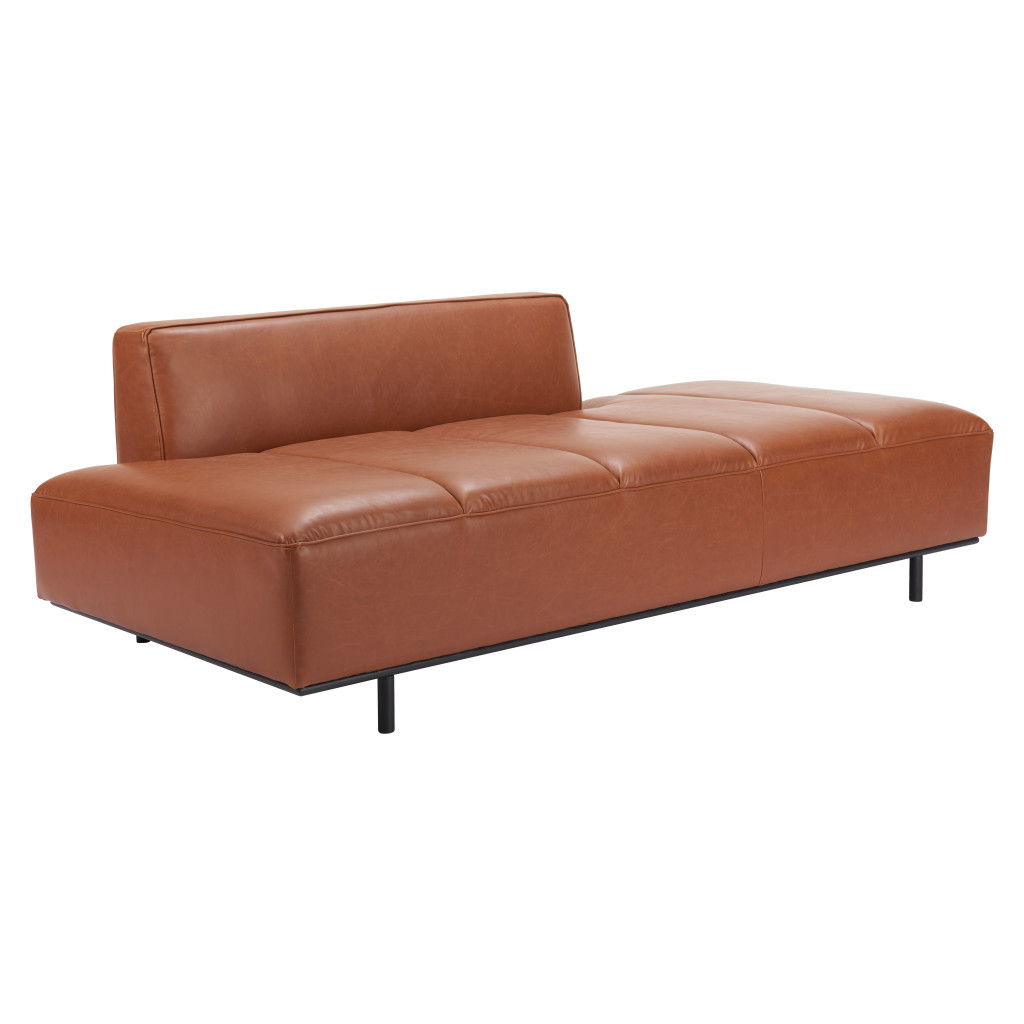 Sofa Faux Leather With Black Legs - Brown