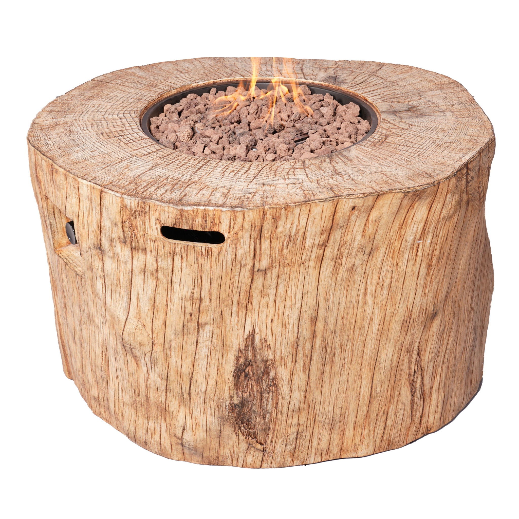 Faux Wood Stump Propane Round Fire Pit With Cover - Brown