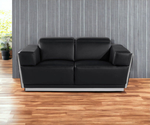 Italian Leather, Loveseat - Black / Silver