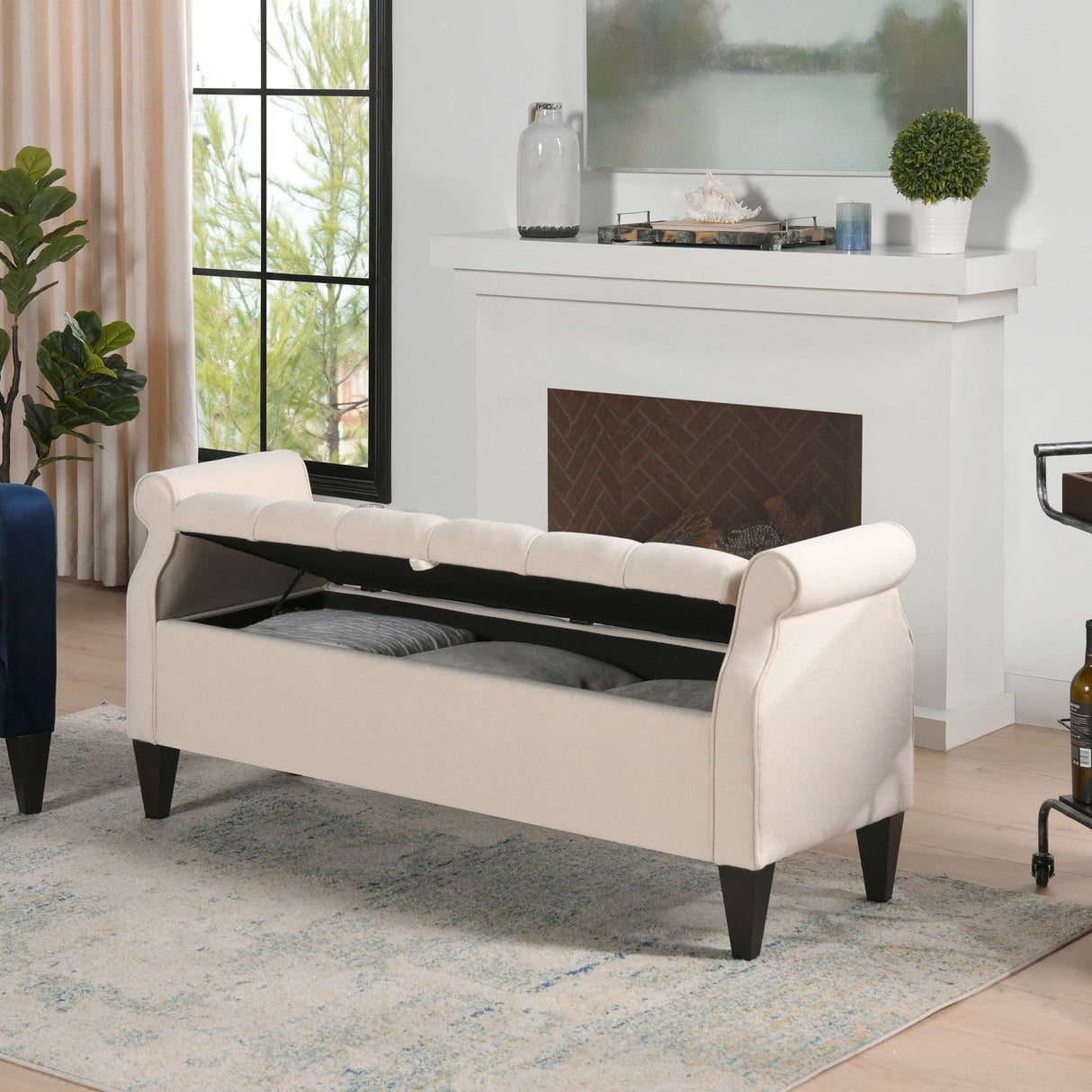 Jacqueline - Tufted Roll Arm Storage Bench by Jennifer Taylor Home | Bel Furniture