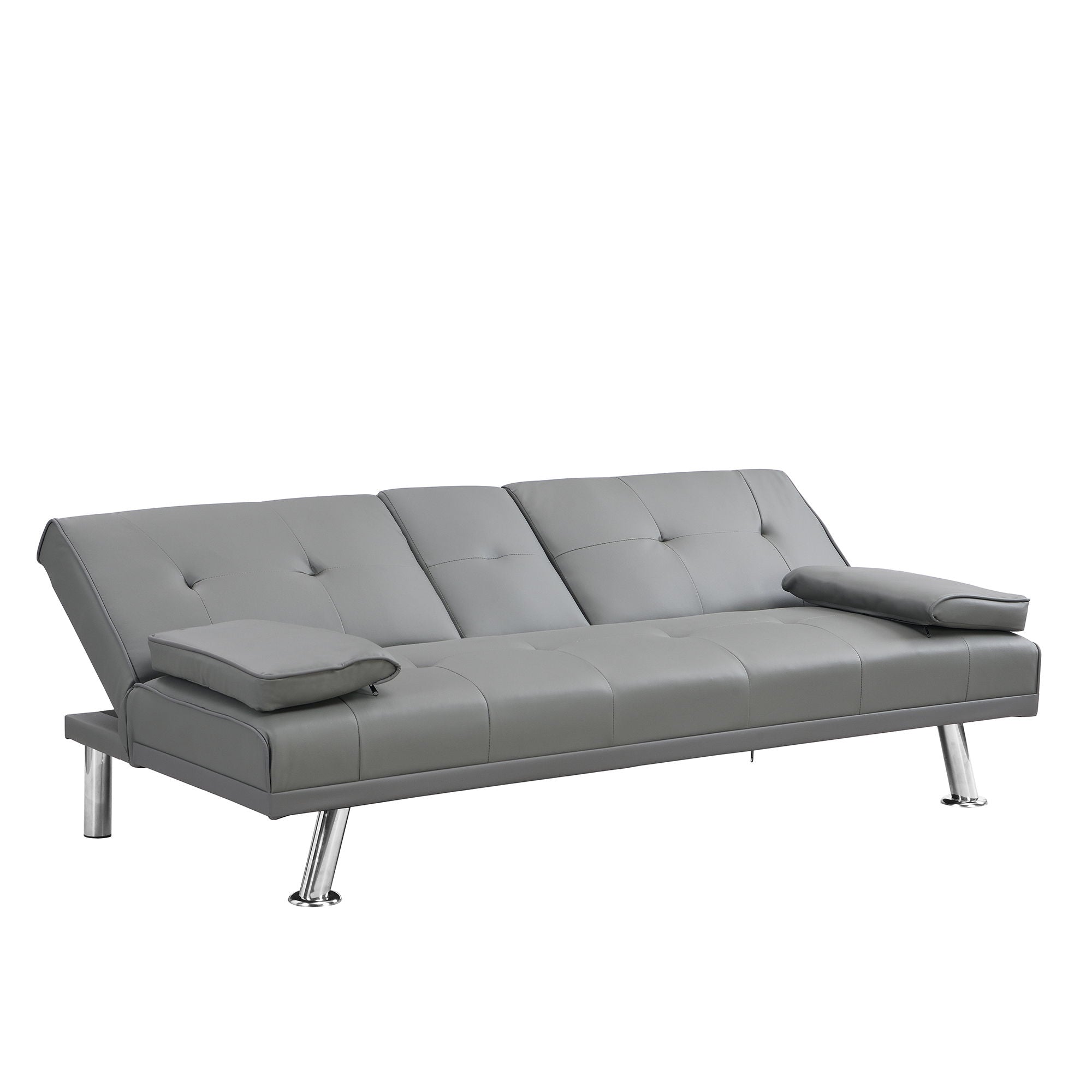 Sofa Bed With Armrest Two Holders Wood Frame, Stainless Leg Futon