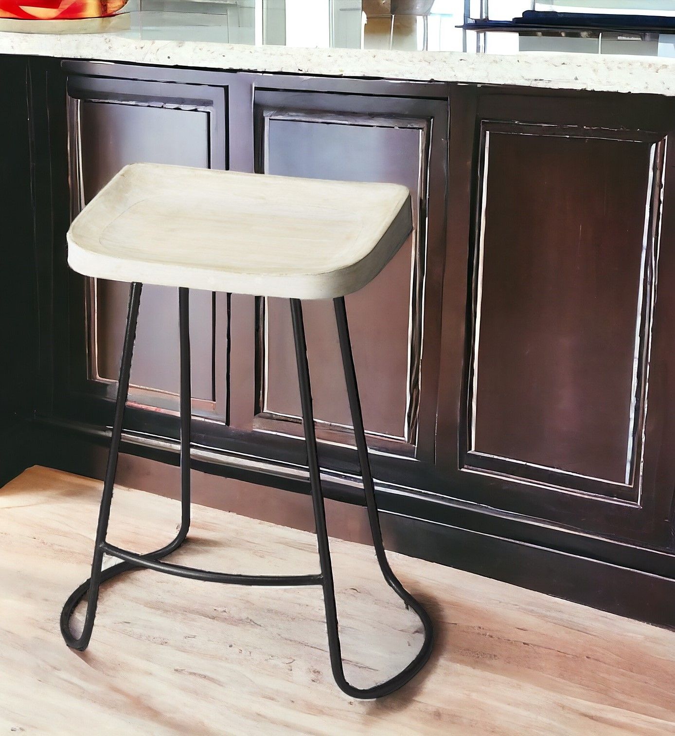 And Iron Backless Counter Height Bar Chair - Off White / Black