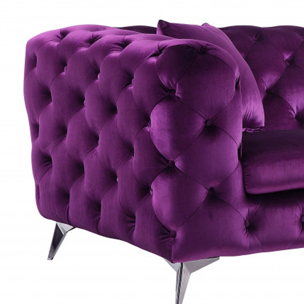 Velvet Sofa & Silver Legs - Purple