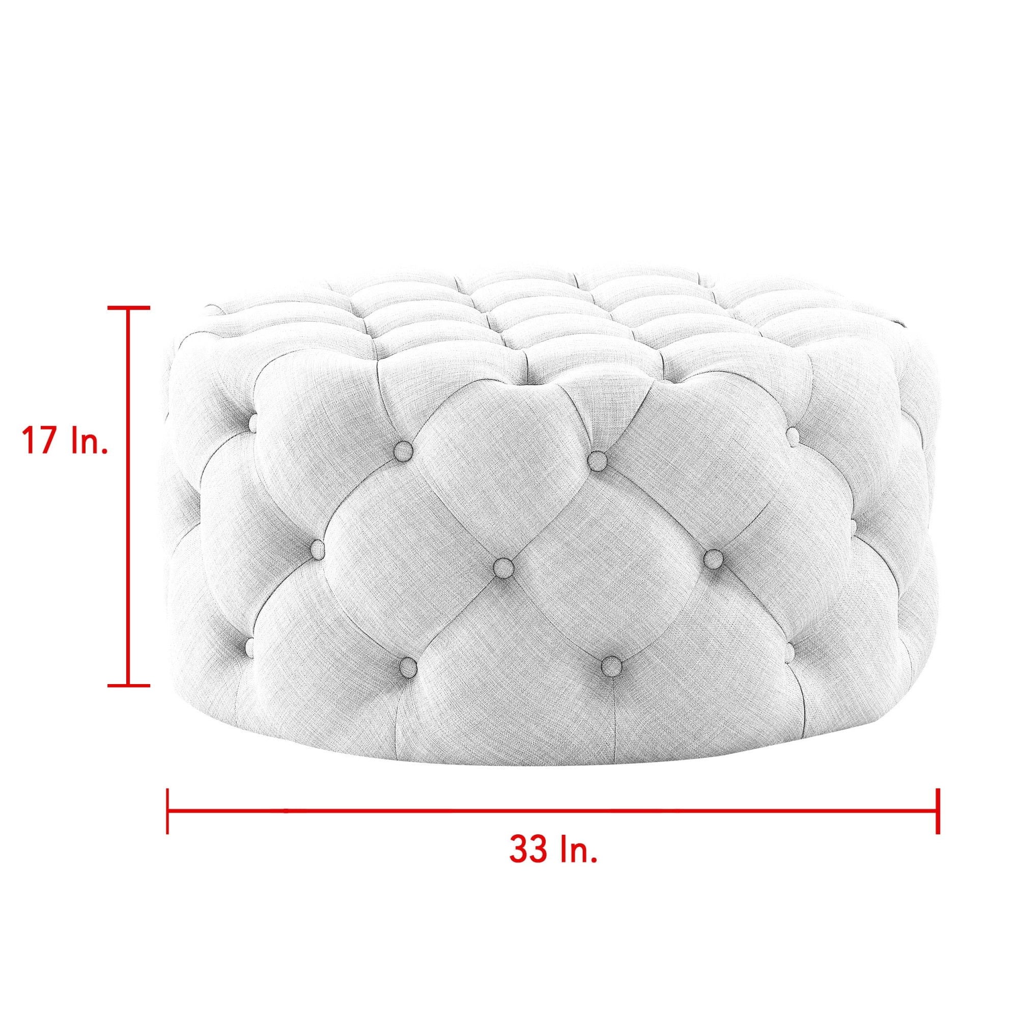 Linen Rolling Tufted Round Cocktail Ottoman - Beige