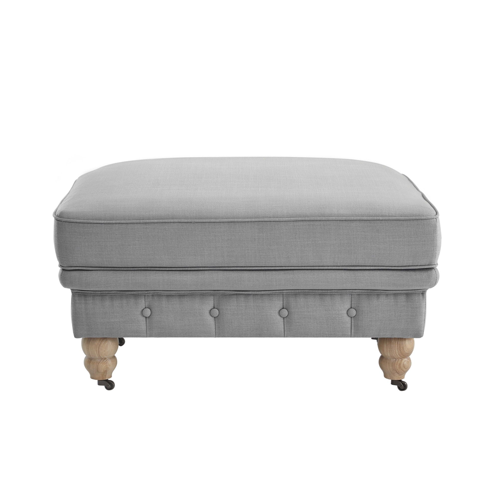 Linen Rolling Tufted Cocktail Ottoman - Light Gray / Natural