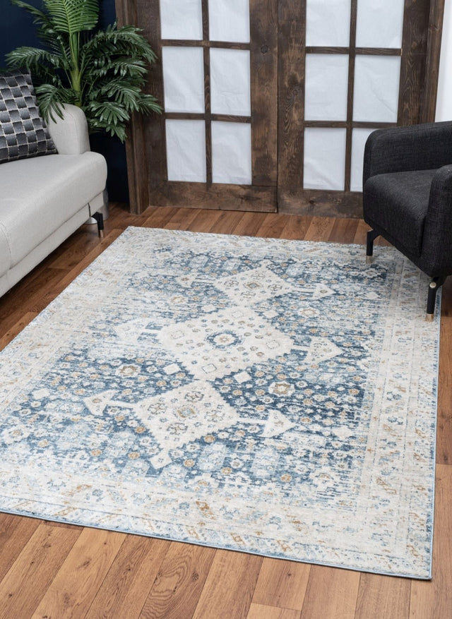 Noble - 5'3" X 7'3" Area Rug - Blue, Polyester by Icona Home Decor | Bel Furniture