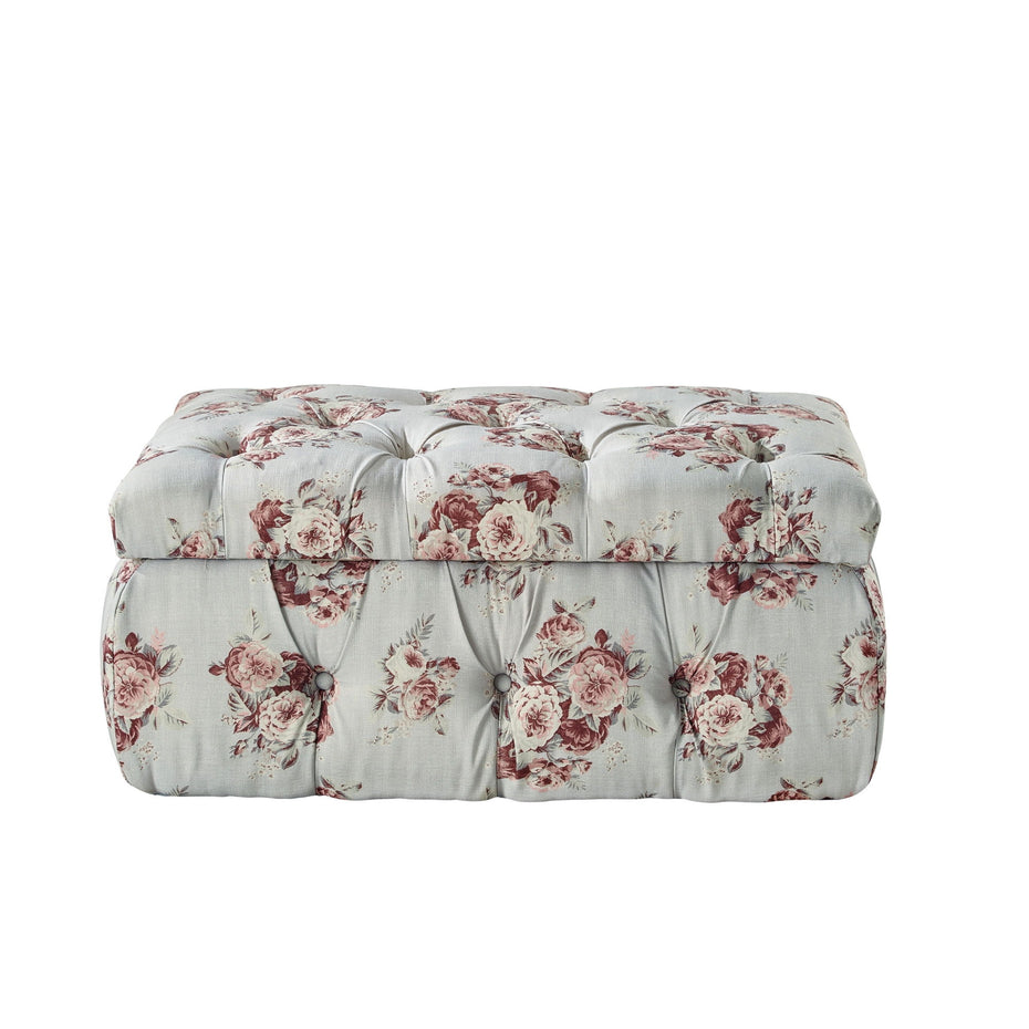 Linen Tufted Floral Storage - Pink