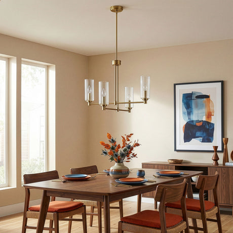 Enigma - 4 Lights Chandelier With Clear Ribbed Satin - Antique Brass / Clear / Gold - view 3