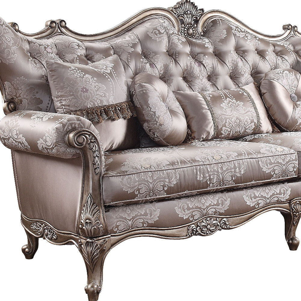 Imitation Silk Damask Sofa And Toss Pillows With Champagne Legs - Dark Gray