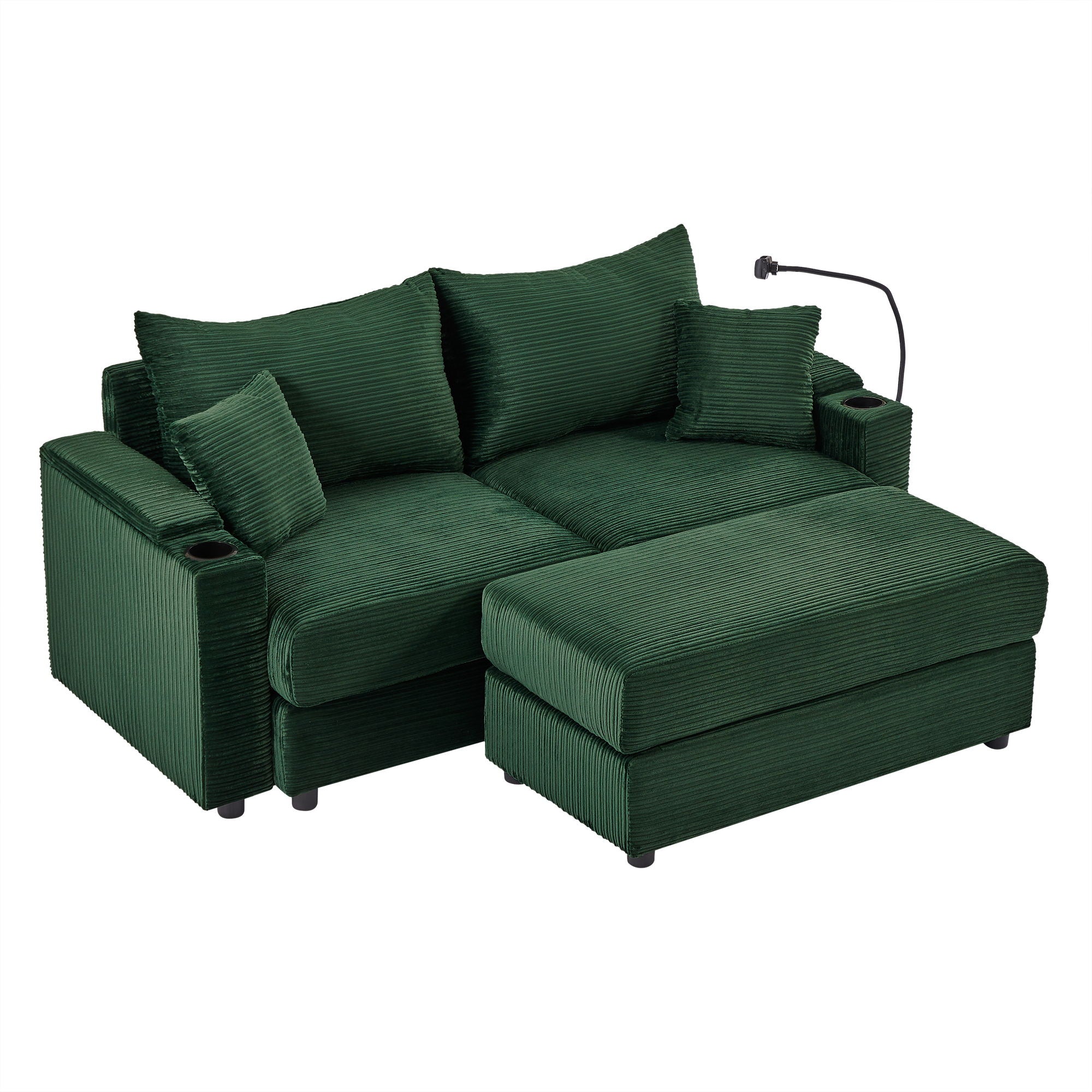 Modern Style Loveseat Sofa Sectional Sofa Couch With Storage Space, A Movable Ottoman, Two USB Ports, Two Cup Holders, A Phone Holder For Living Room