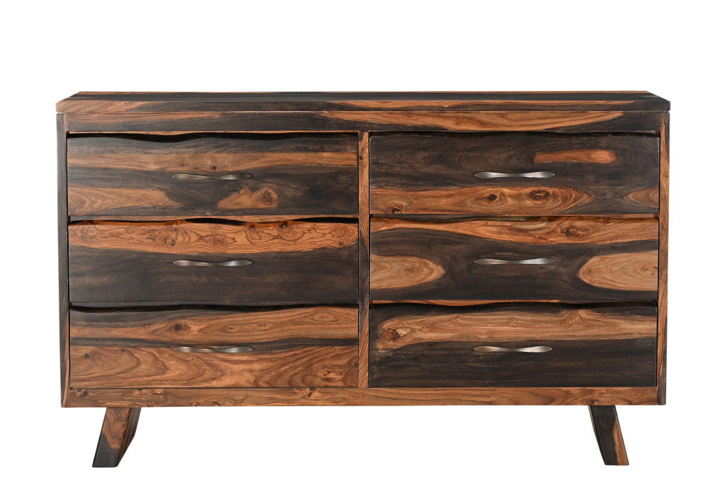 Solid Wood Live Edge Six Drawer Double Dresser - Dark Brown