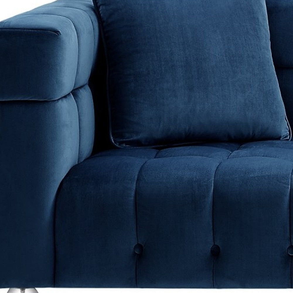 Velvet Sofa And Toss Pillows With Clear Legs - Navy Blue