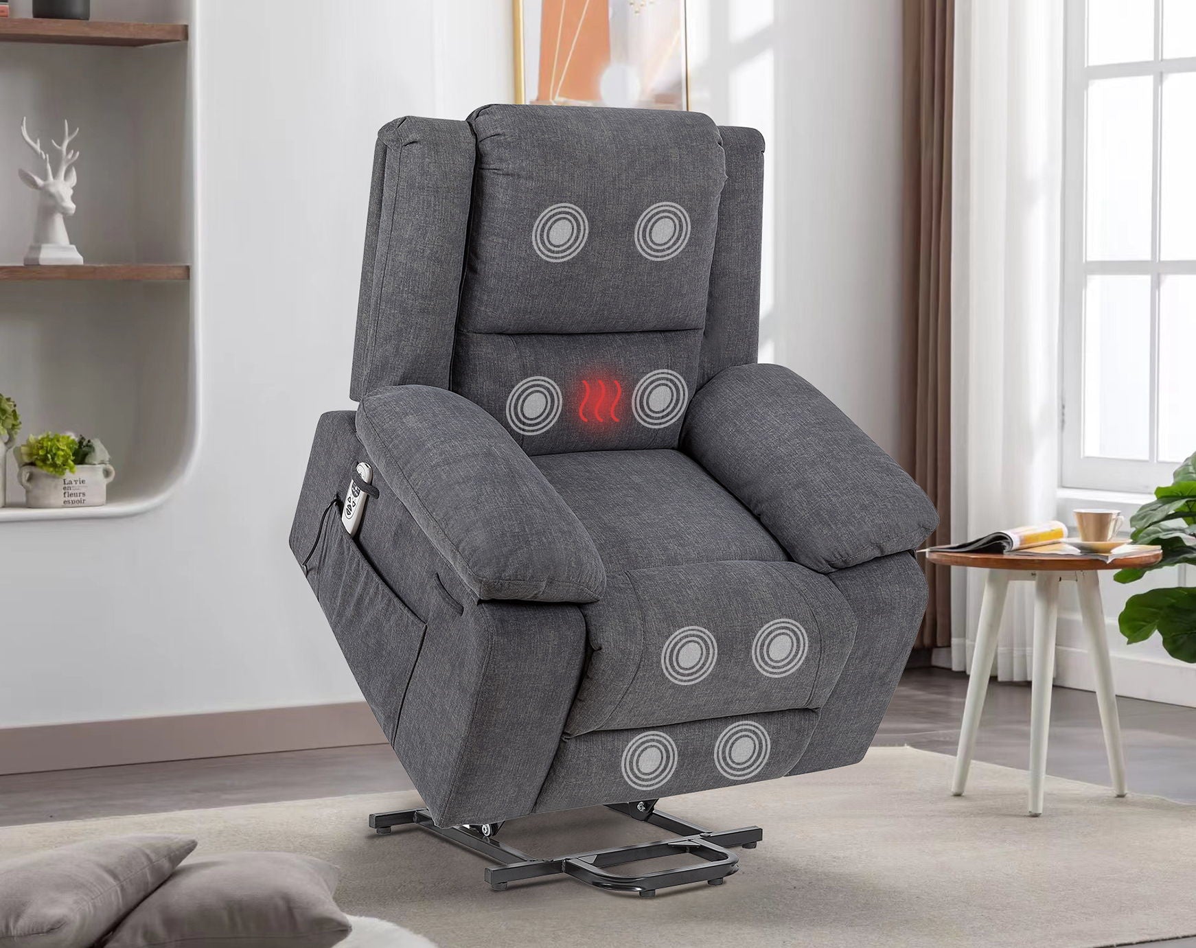 Electric Power Recliner Chair With Massage For Elderly, Remote Control Multi-Function Lifting, Timing, Cushion Heating Chair With Side Pocket