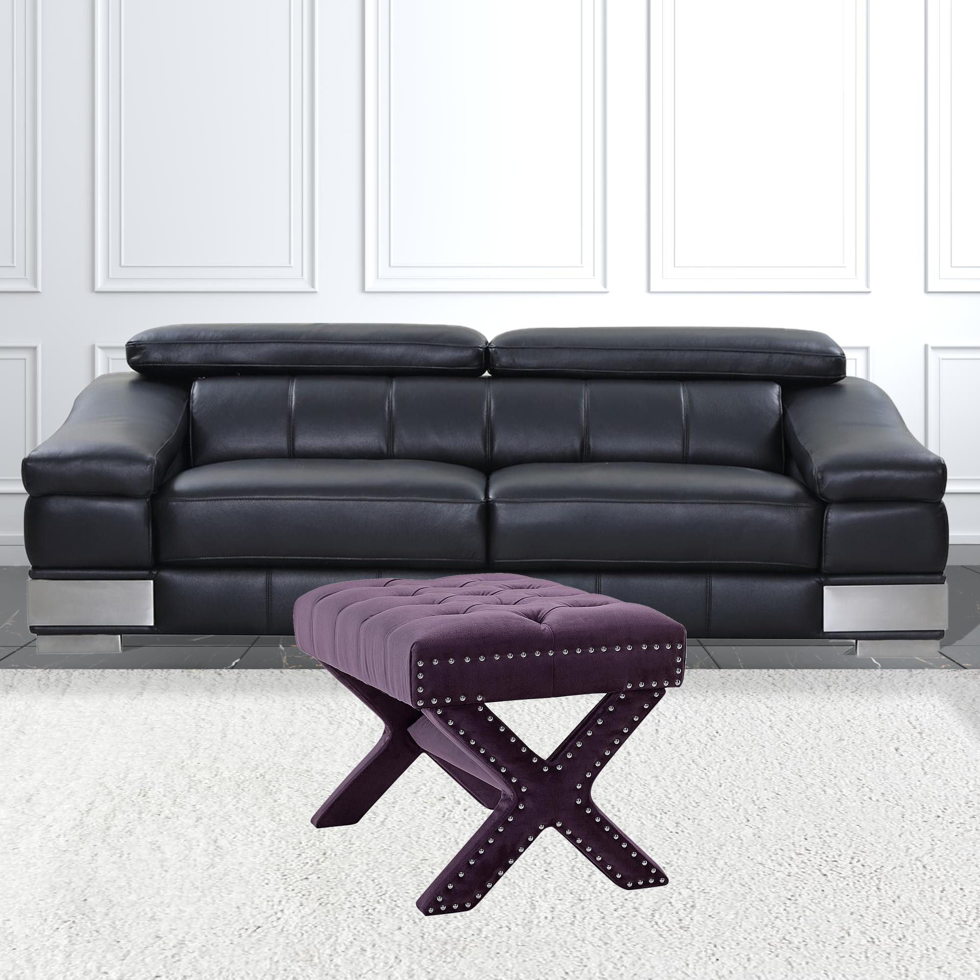 Velvet Tufted Ottoman - Plum