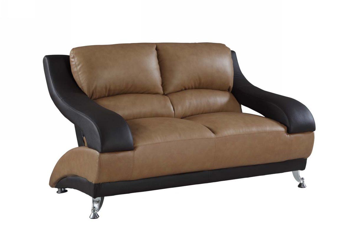 Faux Leather Love Seat - Brown / Silver