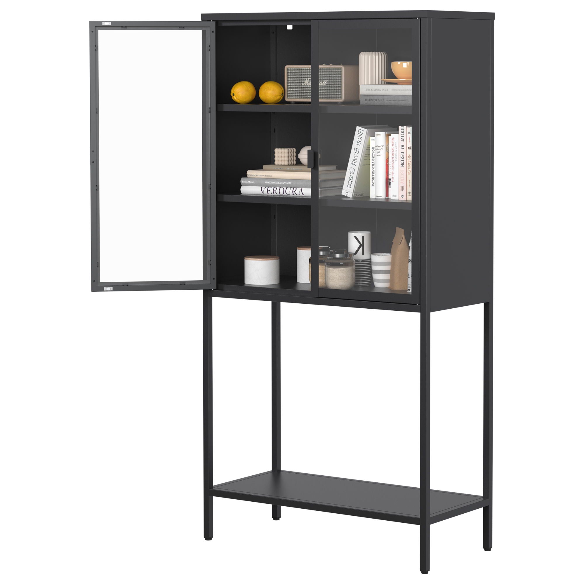 Heavy Duty Metal Storage Cabinet, Display Storage Cabinet With Glass Doors And 2 Adjustable Shelves, Tall Bookcase Modern Bookshelf Cabinet For Home Office, Living Room, Pantry