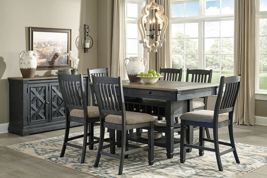 Tyler Creek - Counter Height Table Set Dark Gray 8 Pc. - Rectangular Dining Room Counter Table, 6 Upholstered Barstools, Server by Signature Design by Ashley® | Bel Furniture
