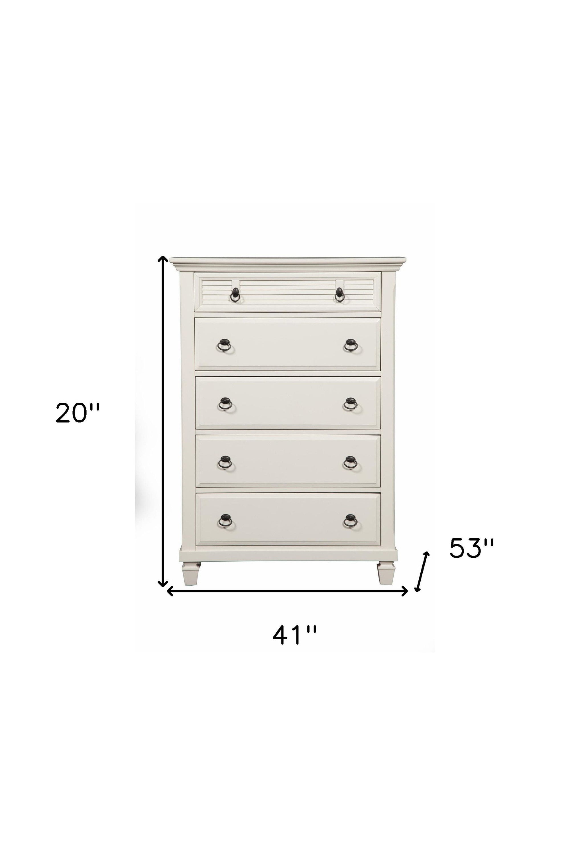 Solid Wood Five Drawer Chest - White