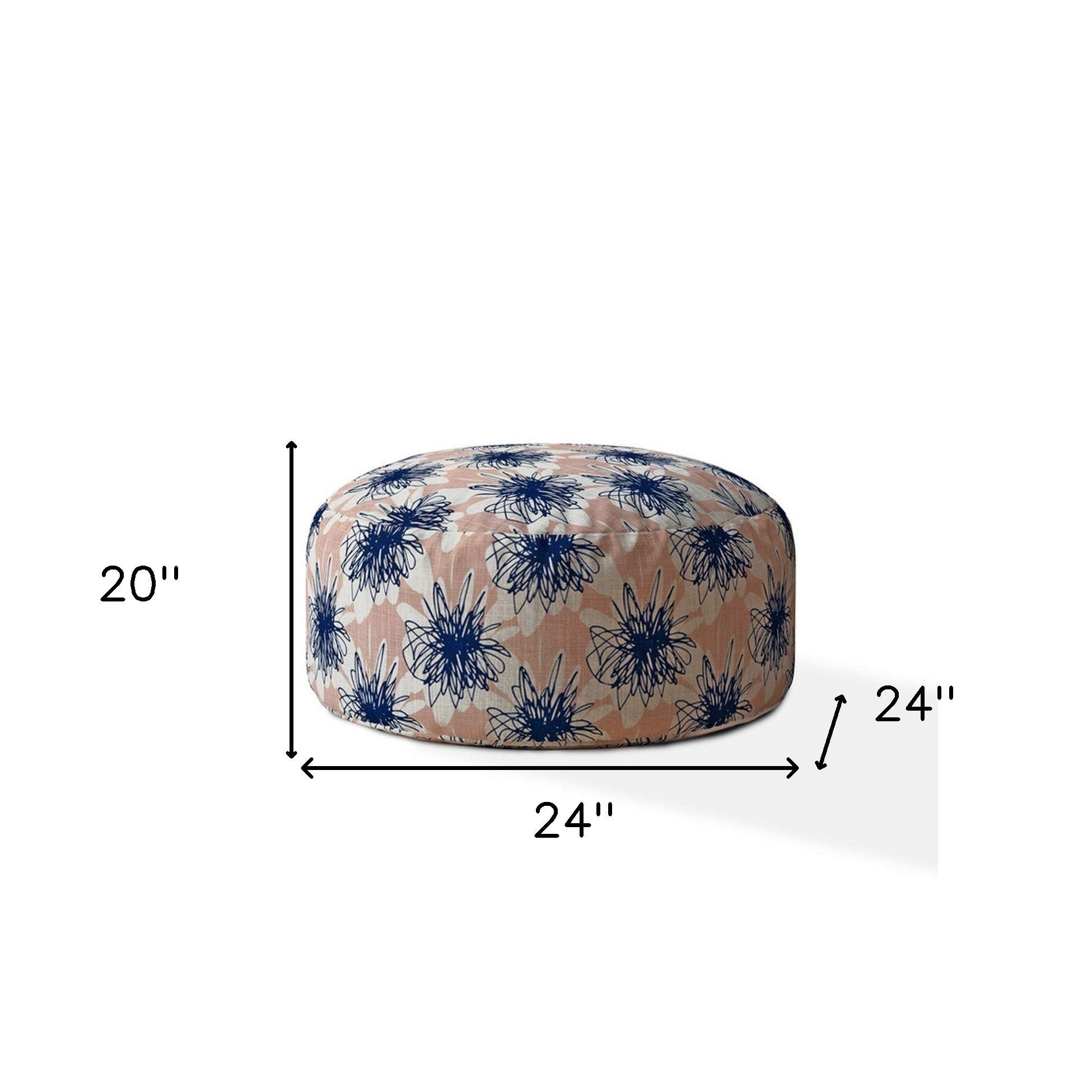 Canvas Round Floral Pouf Cover - Pink / Blue