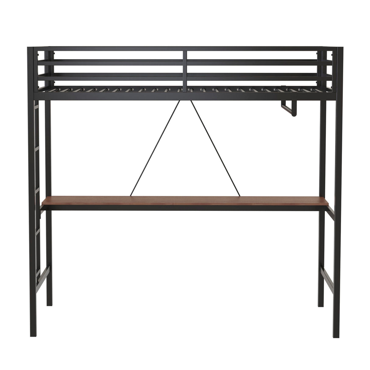 Adam - Twin Loft Bunk Bed With Cinnamon Wood Desk And Closet Rod - Black