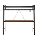 Adam - Twin Loft Bunk Bed With Cinnamon Wood Desk And Closet Rod - Black