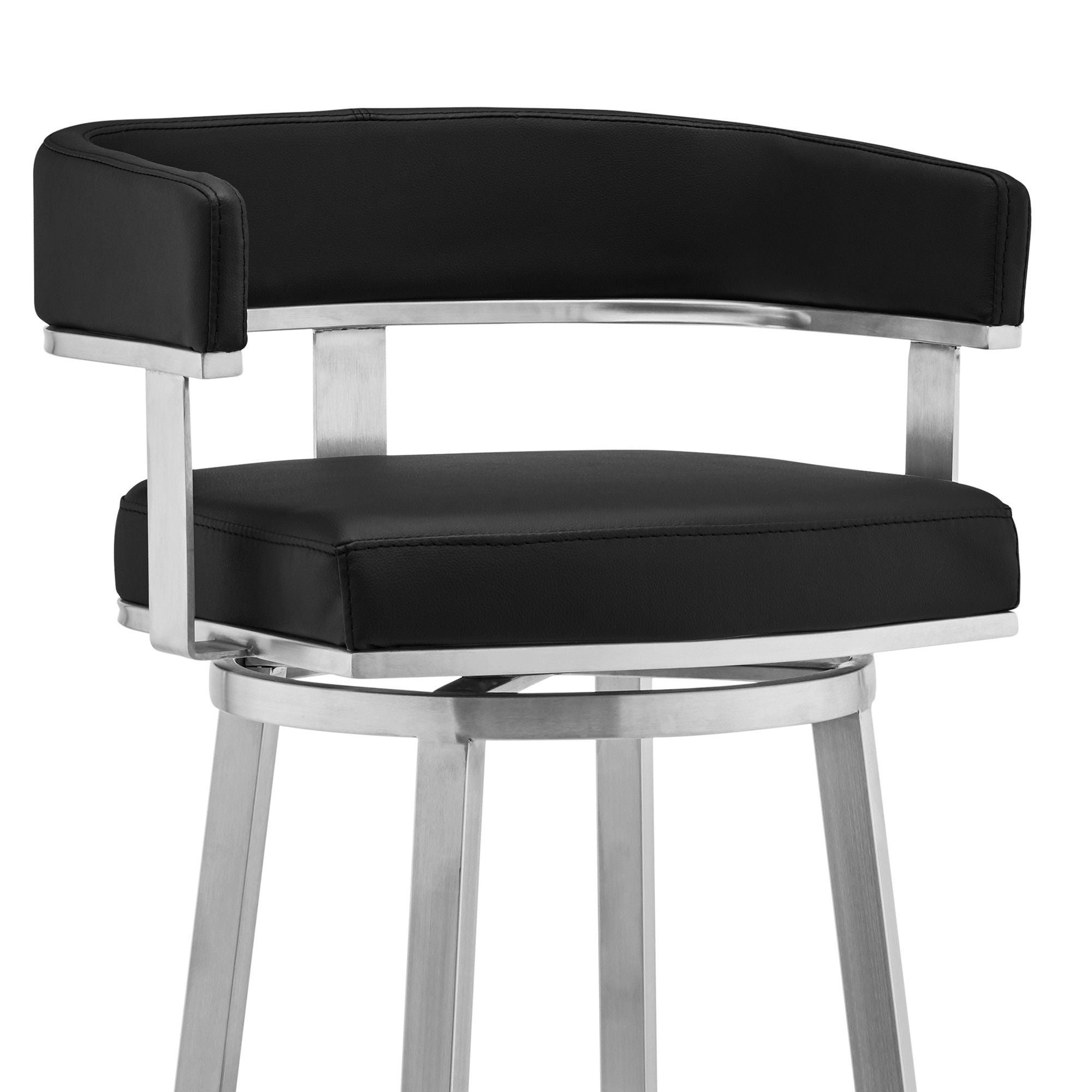 34" Faux Leather Swivel Low Back Counter Height Bar Chair - Black / Silver