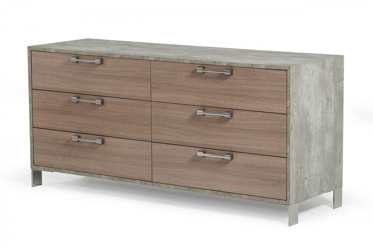 Gray Solid Wood Six Drawer Dresser - Brown Oak