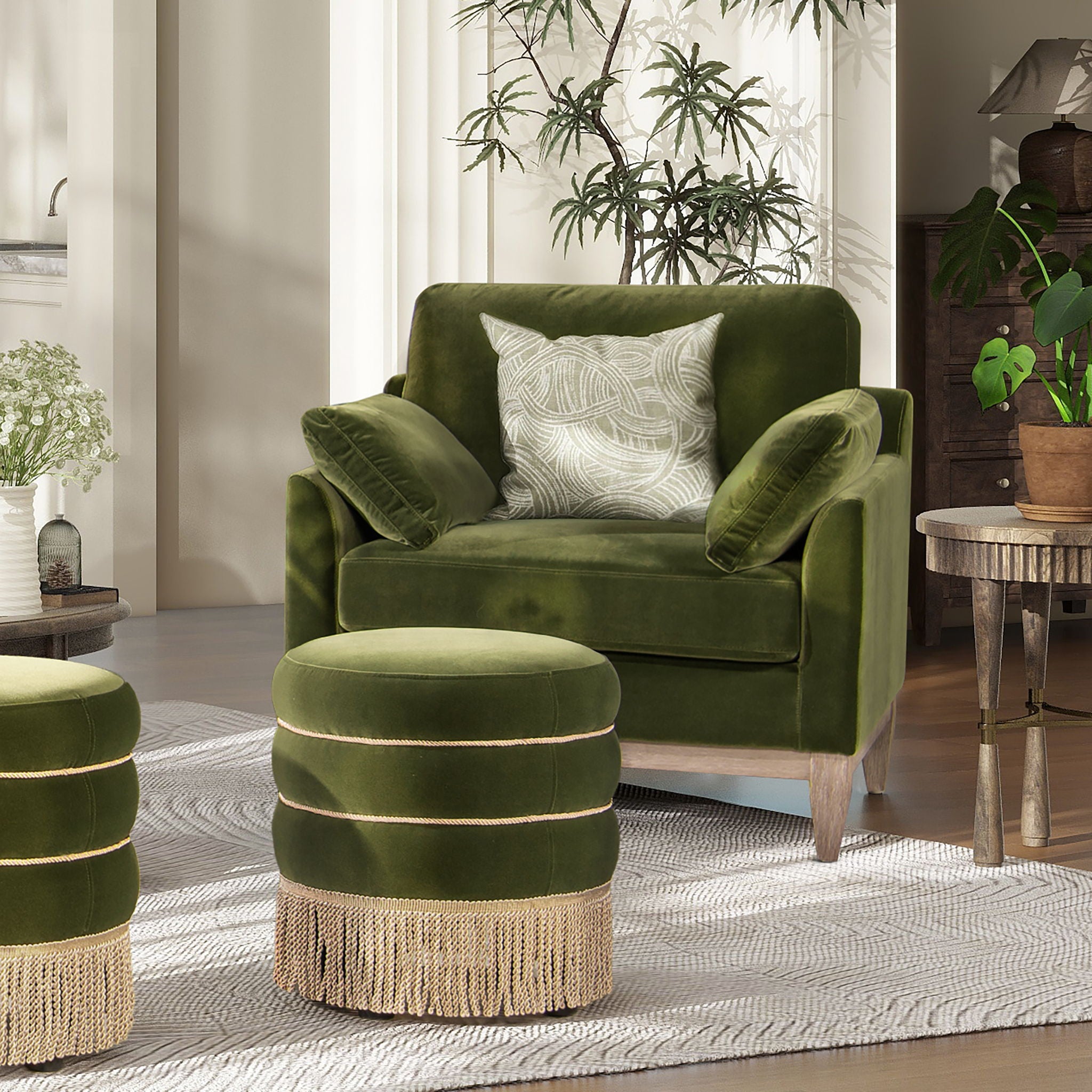 Pasadena - Wide Modern Farmhouse Accent Arm Chair - Olive Green - Arm