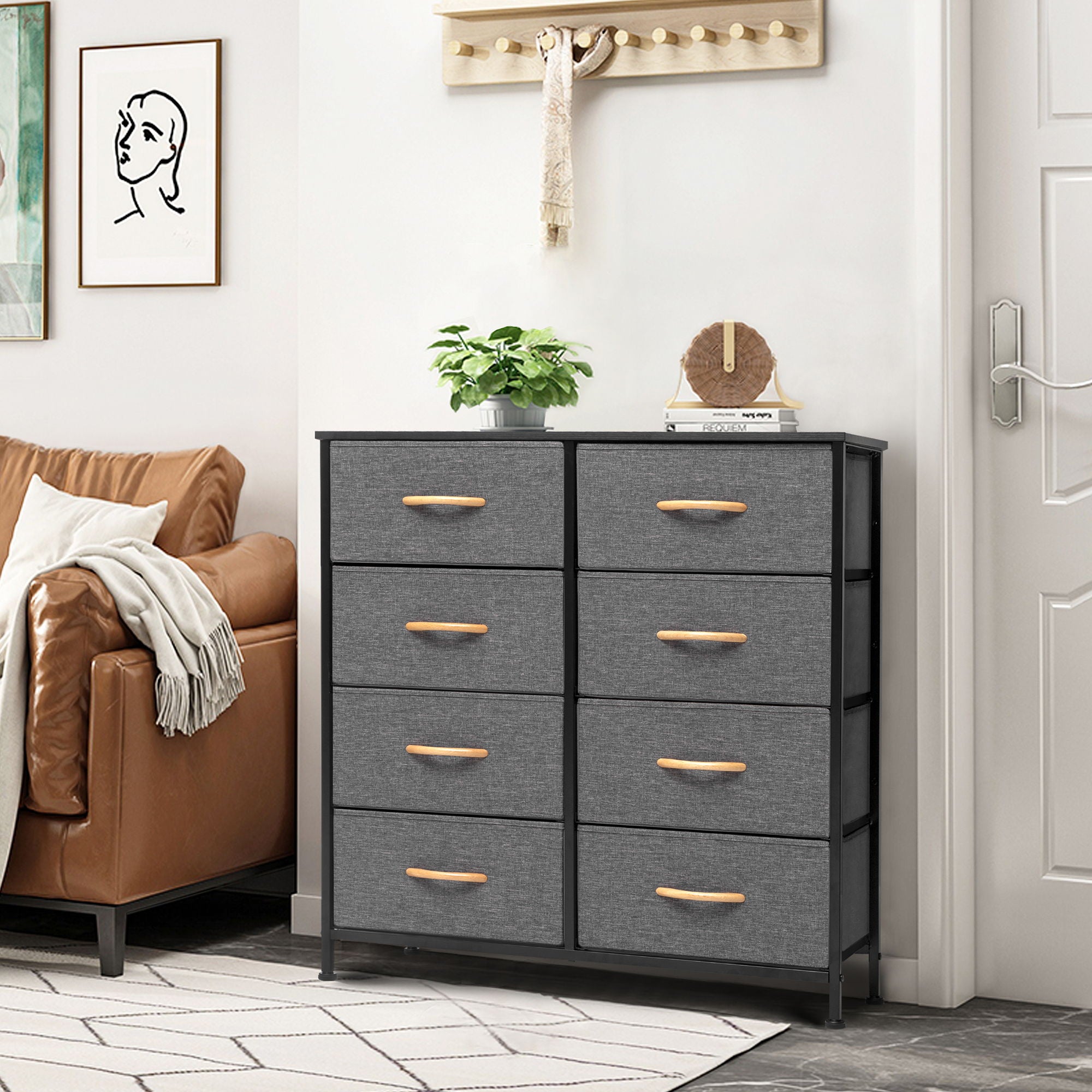 Steel And Fabric Eight Drawer Chest - Gray / Black