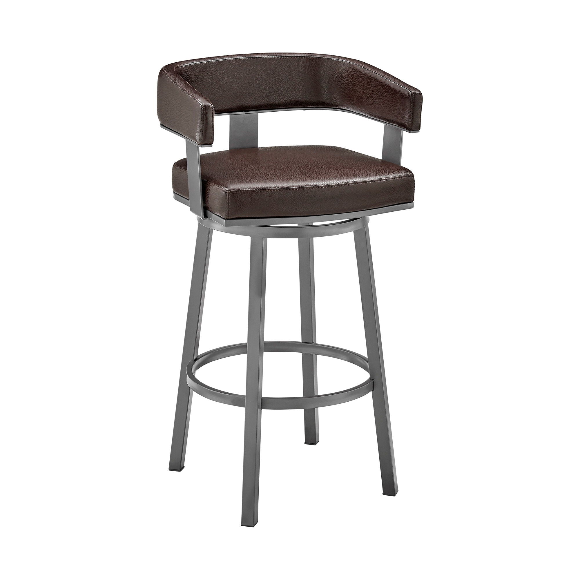 Faux Leather Swivel Low Back Bar Height Bar Chair - Chocolate And Gray