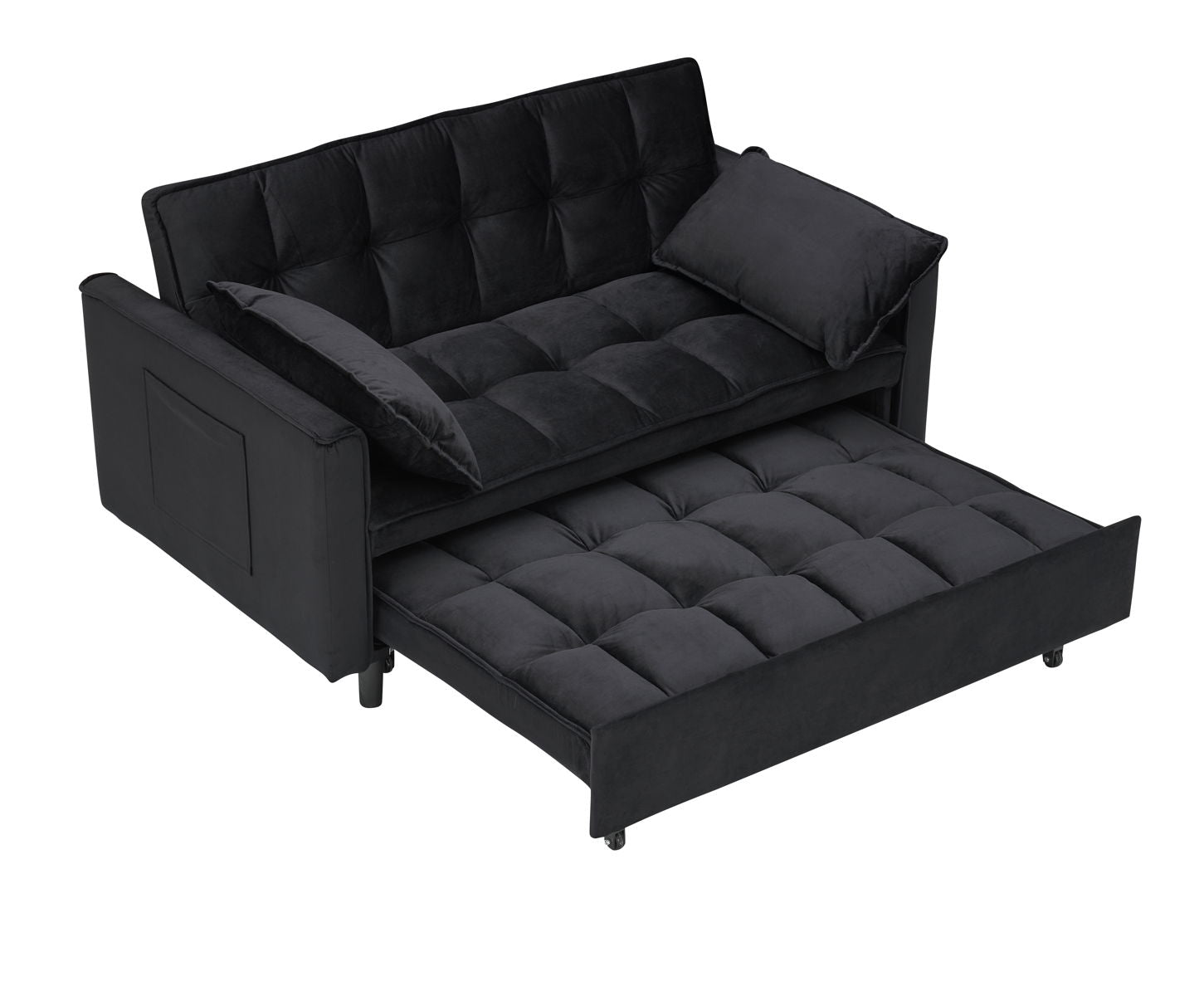 Modern Velvet Sofa, Sofa Pull-Out Bed, Small Love Seat Casual Sofa With Back, With Pillow, Pockets, Living Room Furniture, 3 In 1 Convertible Sleep Sofa Bed