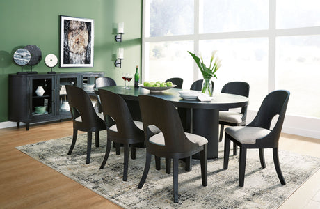 Rowanbeck - Dining Room Set Black 10 Pc. Table, 8 Chairs, Server by Signature Design by Ashley® | Bel Furniture